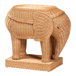 bali & pari Elissa Bohemian Light Honey Rattan Elephant End Table